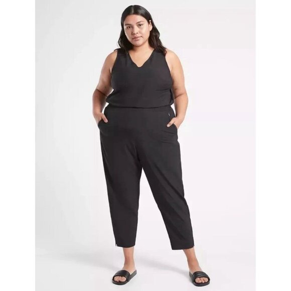 Athleta 26 (PLUS 4X) Brooklyn Jumpsuit, Blue Pants City Romper Travel Work‎ NWT - Picture 1 of 3
